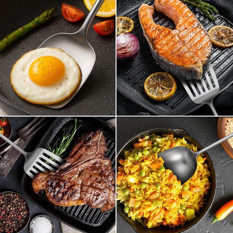 2Pcs Cooking Utensils Set,304 Stainless Steel Wok Spatula,kitchen utensils with Wooden Handle,Wok Tools Professional Set, Non-Stick and Heat Resistant