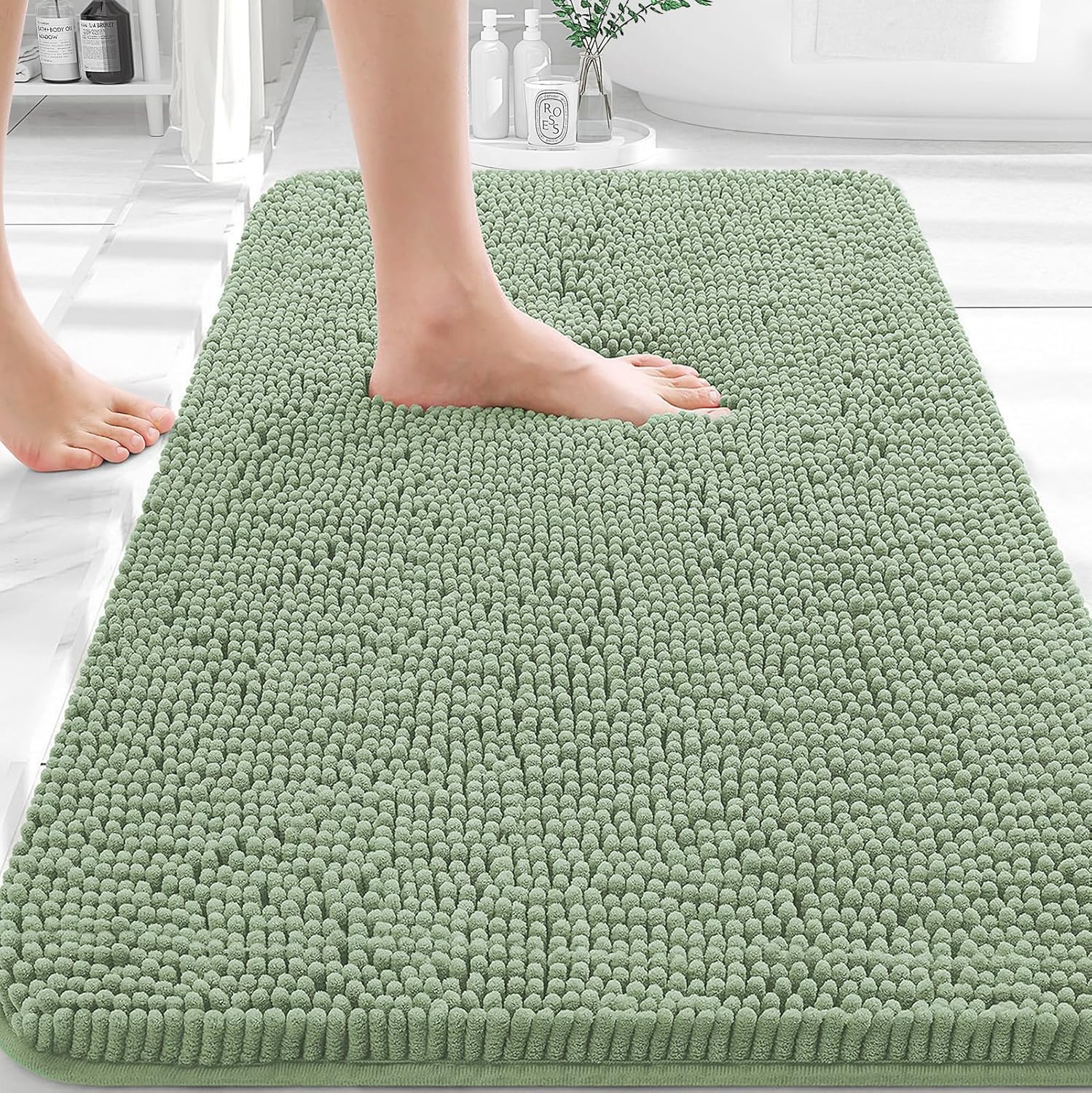 OLANLY Chenille Bath Rugs - Extra Soft & Absorbent | Quick-Dry, Machine Washable, 30x20, Sage Green