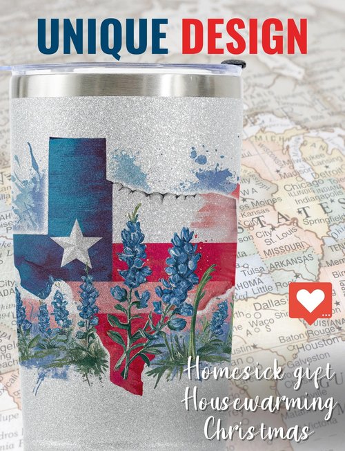 Onebttl Texas Gifts for Men Women, Texas Souvenirs Travel Homesick Gift, 20oz Stainless Steel Tumbler with Lid Straw, Perfect for Christmas - Glitter Map