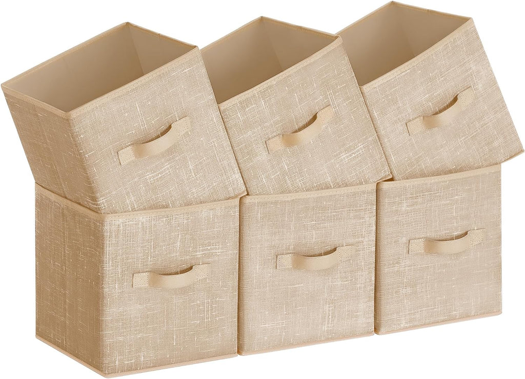 SONGMICS Storage Cubes - 11-Inch Non-Woven Fabric Bins with Double Handles - Set of 6, Sand Beige Closet Organizers