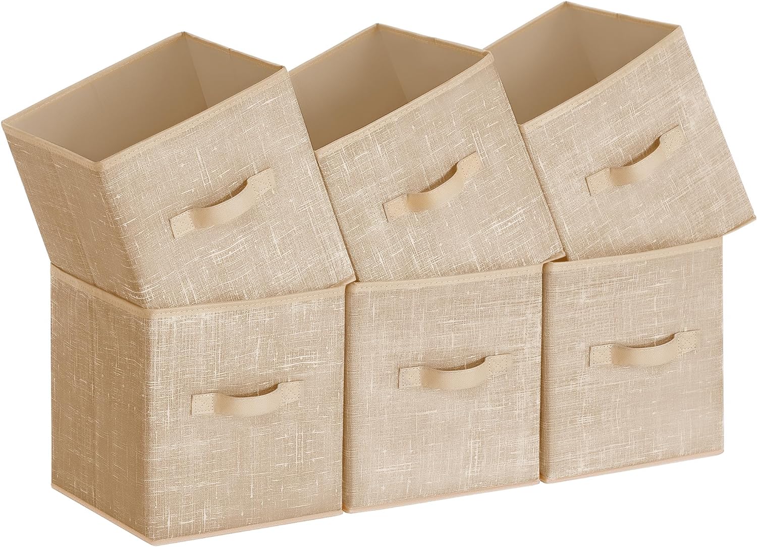 SONGMICS Storage Cubes - 11-Inch Non-Woven Fabric Bins with Double Handles - Set of 6, Sand Beige Closet Organizers