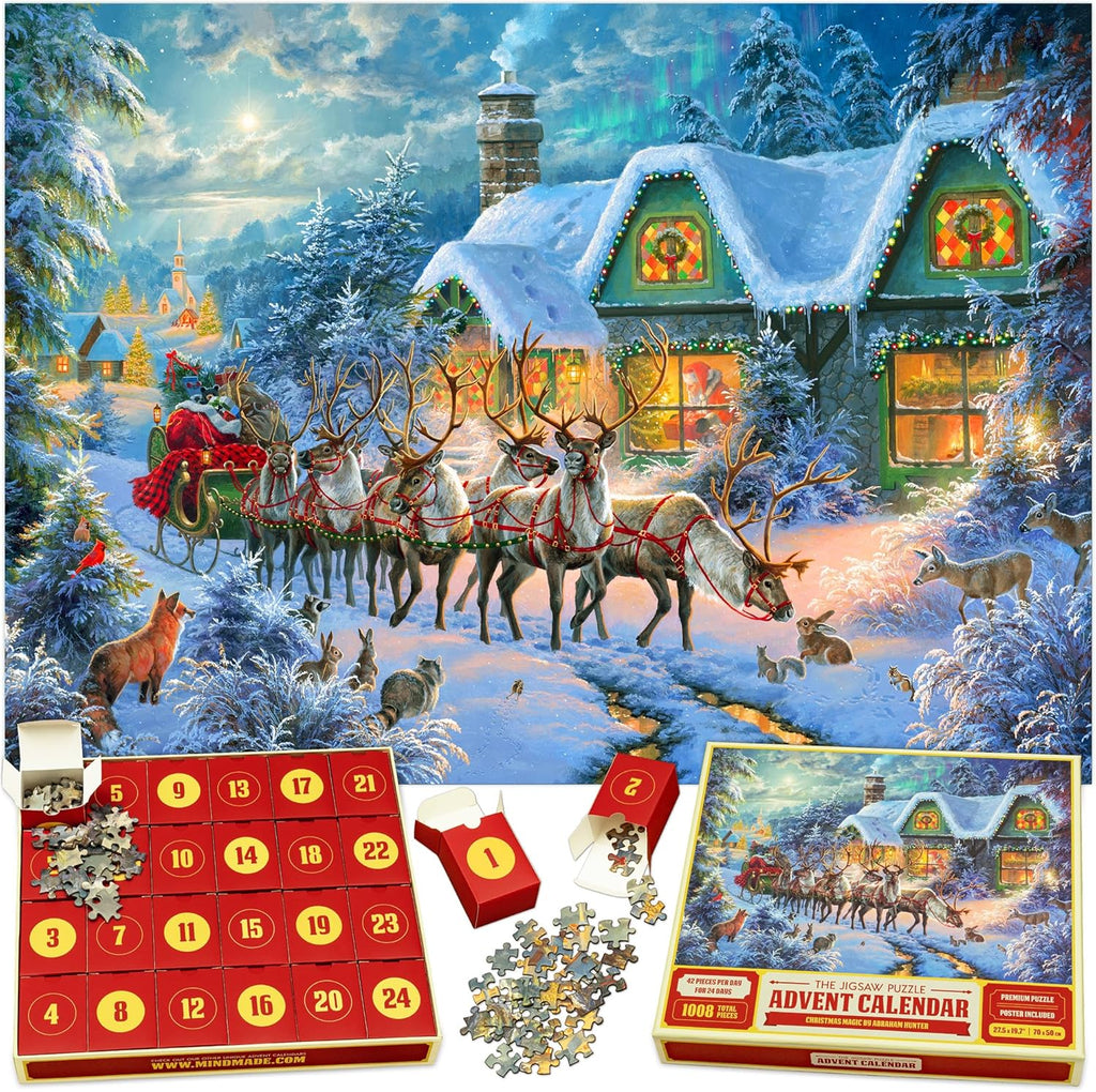 Abraham Hunter Jigsaw Puzzle Advent Calendar 2025 - 1008 Pieces, 24 Boxes, Christmas Countdown Fun for All
