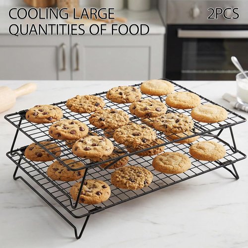 Cooling Racks | Skiennix 13.4x9.4 Inch 2-Pack - Durable Carbon Steel, Stackable Design for Baking & Roasting