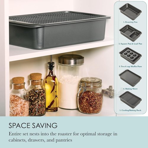 Chicago Metallic 7-Piece Nesting Bakeware Set - Nonstick Carbon Steel for Effortless Baking | Space-Saving Kitchen Essentials