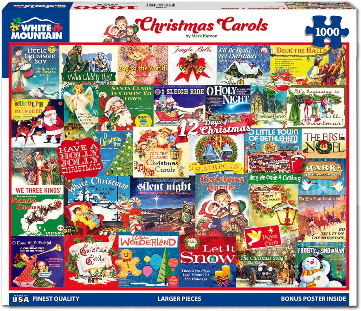 White Mountain 1000-Piece Jigsaw Puzzle - Winter Christmas Holiday Scene | Large 24"x30" Pieces
