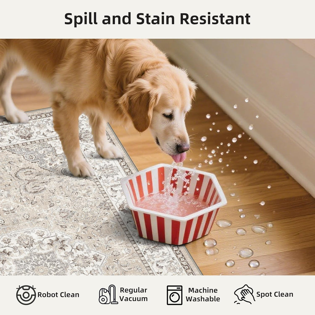 Skiennix Kitchen Runner Rug Set - Washable Non-Slip Floor Mats for Sink & Stove | Soft Low Pile, Water-Resistant, Beige (2x3 + 2x4)