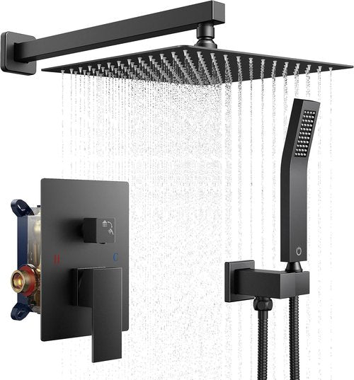 FORIOUS 12-Inch Rain Shower Head System - Handheld Combo & Solid Brass Valve | Wall Mounted Fixtures