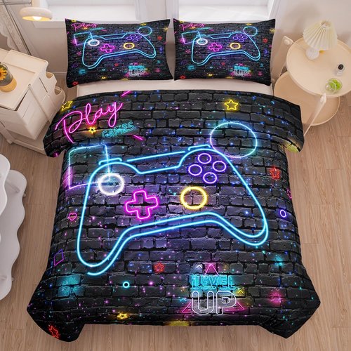 MWMWMW Gaming Bedding Sets for Boys, Kids King Size Comforter for Boys, Kids King Size Gaming Bed Set with 1 Comforter and 2 Pillowcases