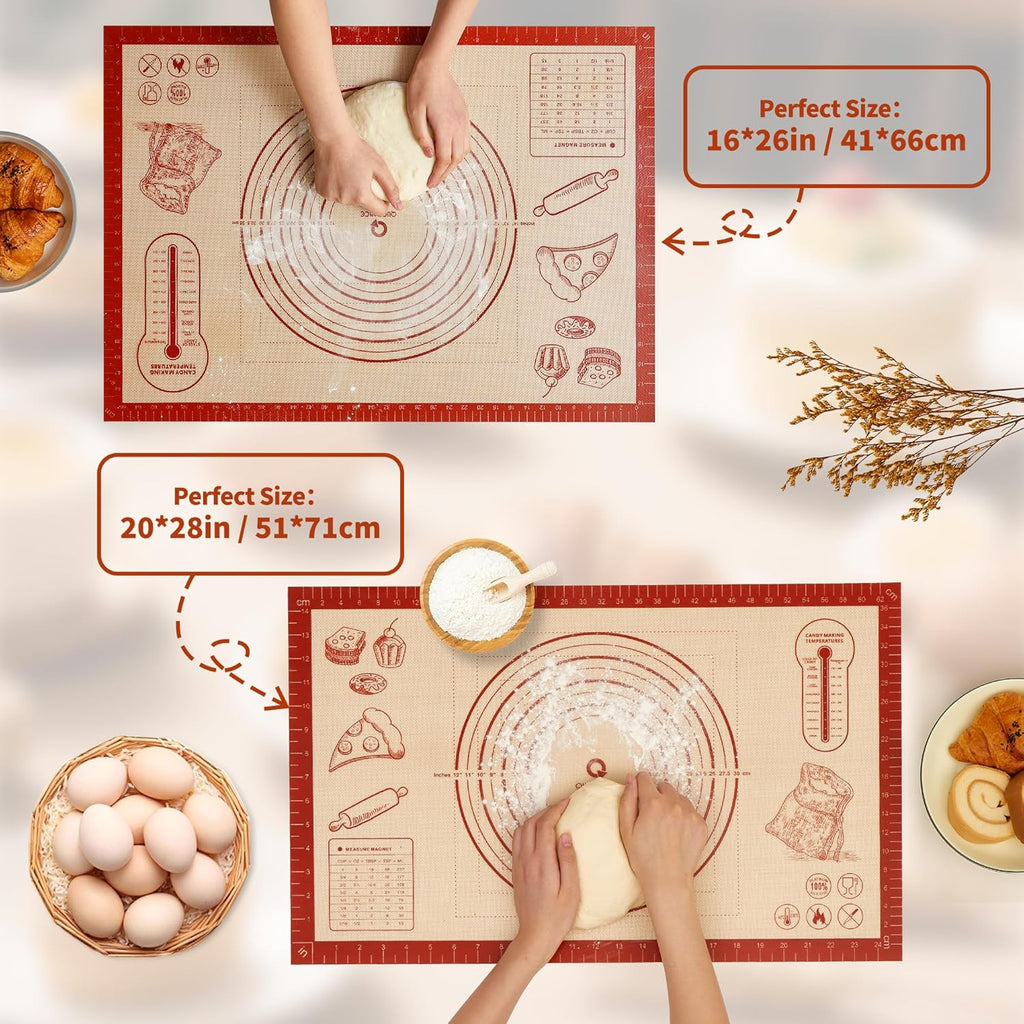 Silicone Baking Pastry Dough Mat - 26x16 Inch Nonstick Rolling Mat for Cookies & Bread | Thick, Reusable Kneading Board with Measurements