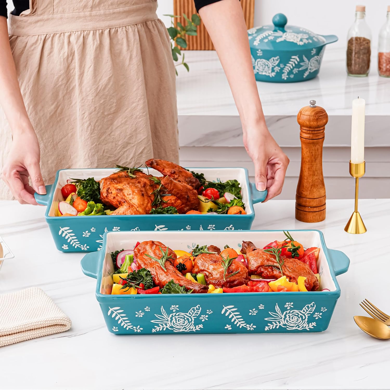 Wisenvoy Casserole Dish - Versatile Ceramic Baking Dish with Roasting Rack | Ideal for Lasagna and More