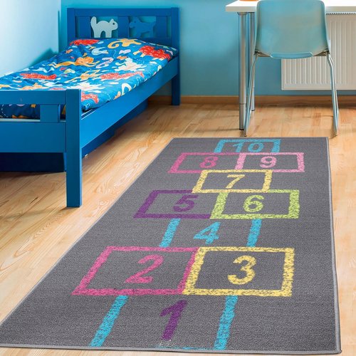 Ottomanson 2'2" x 6' Hopscotch Kids Rug - Play Mat for Playroom, Bedroom, Daycare & Classroom - Fun & Interactive Game Carpet - Durable and Non-Slip - Perfect for Learning & High-Traffic Areas, Pink
