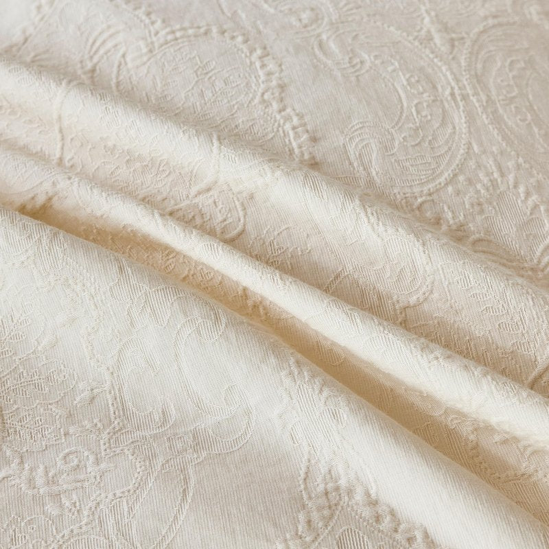 YuHeGuoJi Beige Yellow Jacquard Duvet Cover Queen 100% Cotton 3 Pcs Set 1 Cream Yellow Textured Duvet Cover with Zipper Ties 2 Pillow Shams Washed Cotton Damask Floral Wide Trim Bedding Set Soft