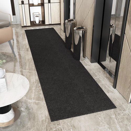 Sweet Home Stores Solid Design Non-Slip Rubberback 2x16 Indoor/Outdoor Runner Rug for Hallway, Kitchen, Living Room, Garage, Patio, 2' x 16', Black