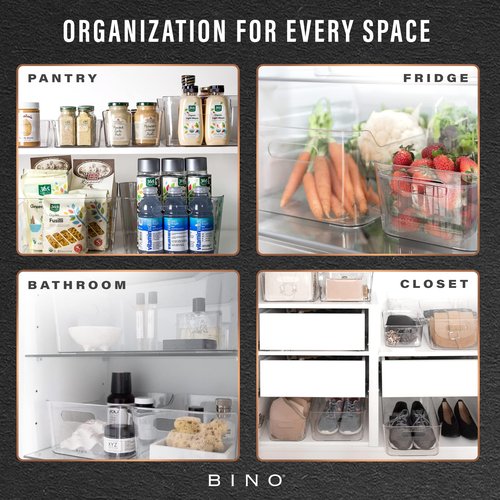 BINO | Plastic Organizer Bins, X-Small - 4 Pack | THE SOHO COLLECTION | Multi-Use Organizer Bins | Pantry & Freezer Bin | Plastic Storage Containers | Bin for Home & Kitchen Org
