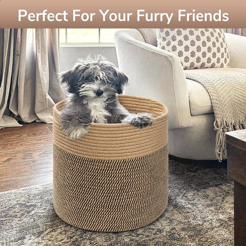 Goodpick Large Cotton Rope Basket - 15.8"x15.8"x13.8" | Ideal Wicker Storage for Blankets & Toys