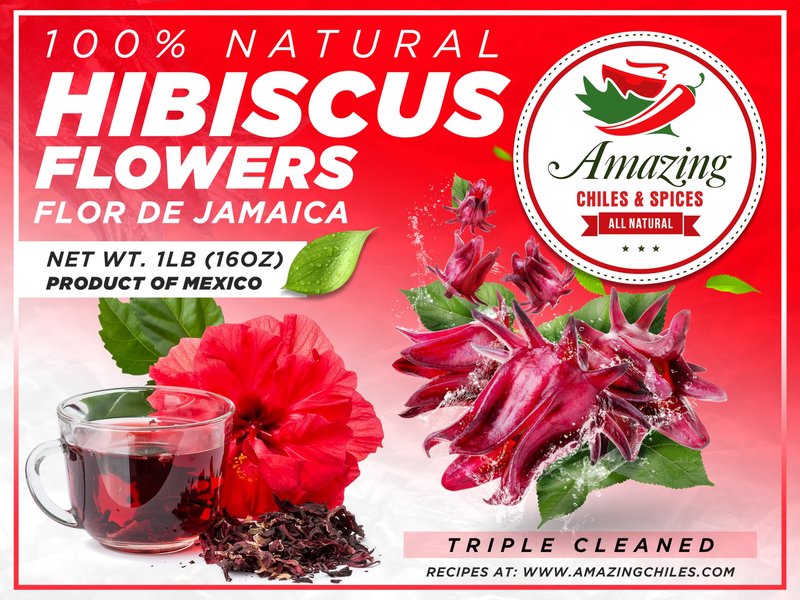 Hibiscus Flowers 2lb (32oz) – All Natural, Triple Cleaned - Whole Soft Flowers and Petals - Flor de Jamaica. Great for Hot or Iced Tea and Agua Fresca. By Amazing Chiles and Spices