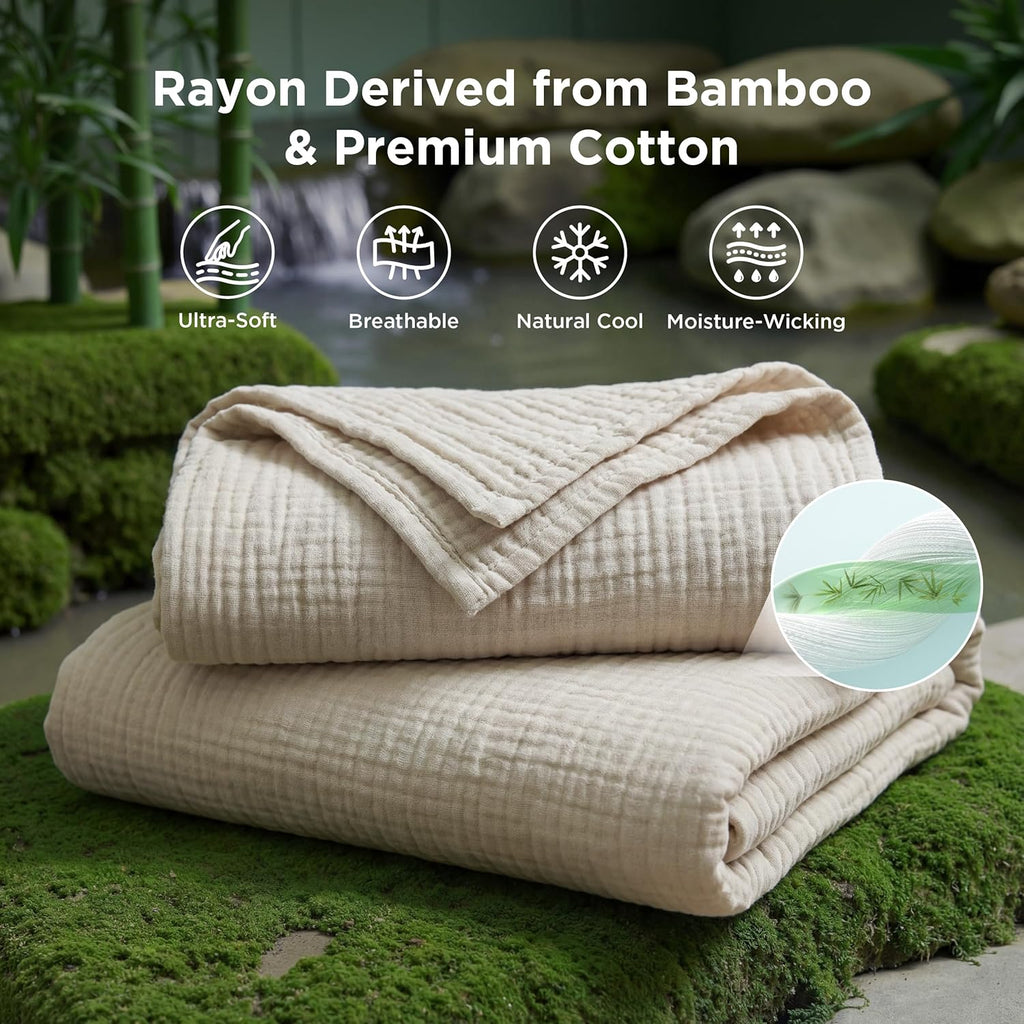 Bedsure Cooling Muslin Blanket - King Size Summer Gauze Blanket for Hot Sleepers | Linen Beige, 104x90 Inches