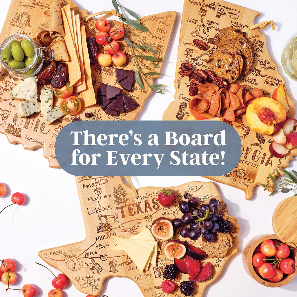 Totally Bamboo Destination Oregon Shaped Cutting Board – Bamboo Charcuterie and Serving Board with Hang Tie for Wall Display