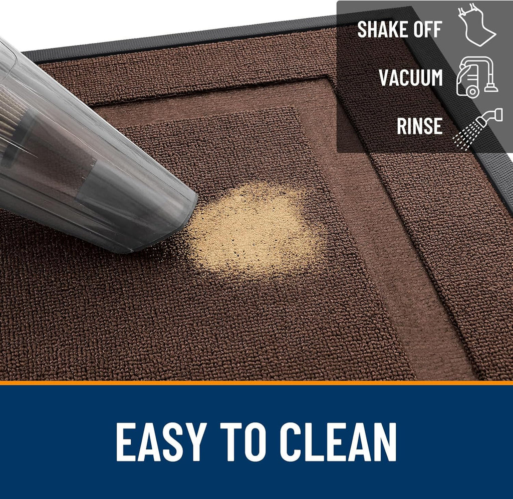 OLANLY Waterproof Front Door Mat - All-Season Natural Rubber Doormat | Easy Clean, 71x23, Chocolate Brown