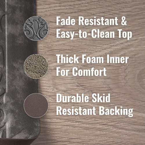 Chef Gear - Anti-Fatigue Wellness Kitchen Mat - Marni Design - Cushioned Comfort Chef Mat - Faux Leather - Cooking & Standing Relief -Skid-Resistant - Measures 17.5"x60" - Dark Grey