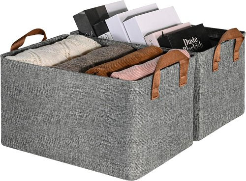 Granny Says Storage Baskets - Large Closet Organizer Bins with Metal Frame | Collapsible Gray 2-Pack