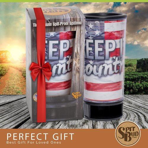 Spit Bud Keep it Country The Ultimate Spittoon for Chew - Portable Dip & Snuff Cup with Lid, Pop Tab, Spill-Proof Funnel, Can Cutter & Holder - Fit in Cup Holders - Holds 8oz - Made in USA