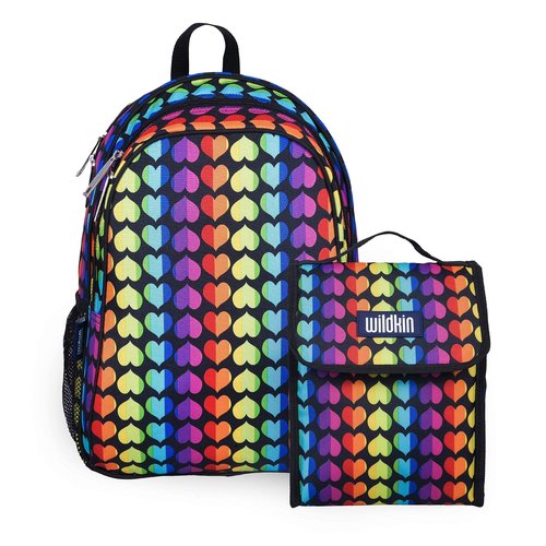 Wildkin 15 Inch Kids Backpack Bundle with Lunch Bag (Rainbow Hearts)