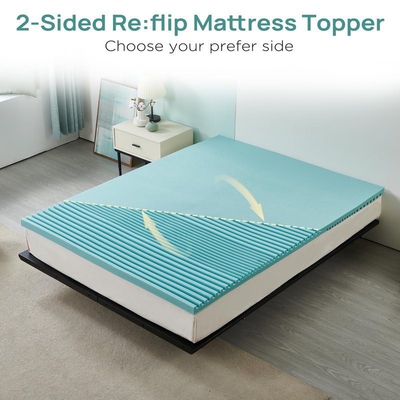 Releep 2 Inch Cooling Gel Memory Foam Mattress Topper King Size, 5-Zone Back Pain Relief Bed Topper, Orthopedic Pressure Relief Mattress Pad, Wave and Cube Ventilated Design, CertiPUR-US Certified