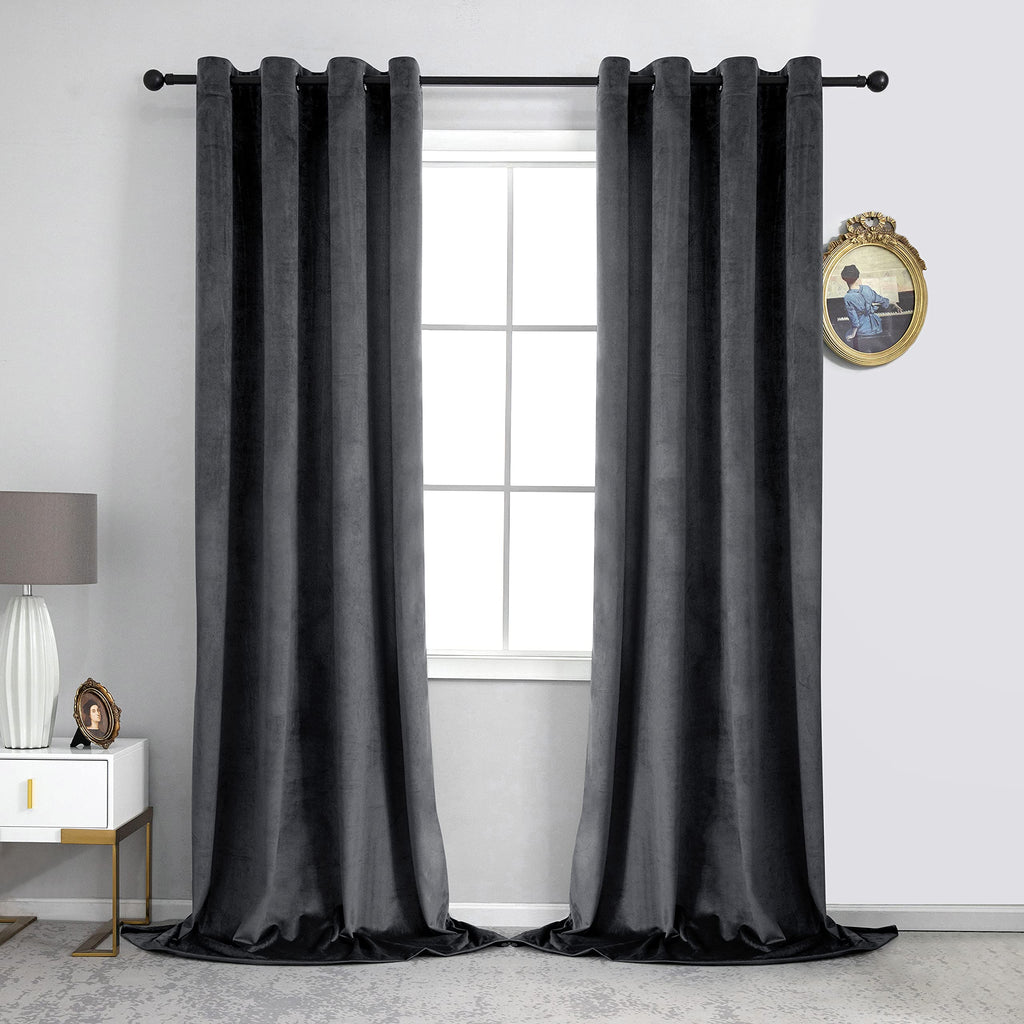 VANASEE Dark Grey Velvet Curtains for Bedroom 96 inches Long- Blackout Curtains Room Darkening Drapes Window Treatment for Living Room with Grommet, 2 Panels(W52 x L96 Inch, Dark Grey)