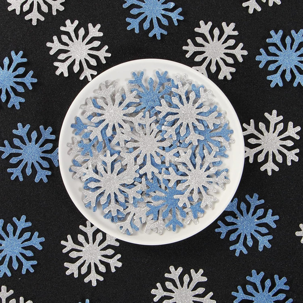 Snowflake Snow-White Party Decorations - 100pcs Glitter Paper Confetti for Winter Wonderland Celebrations
