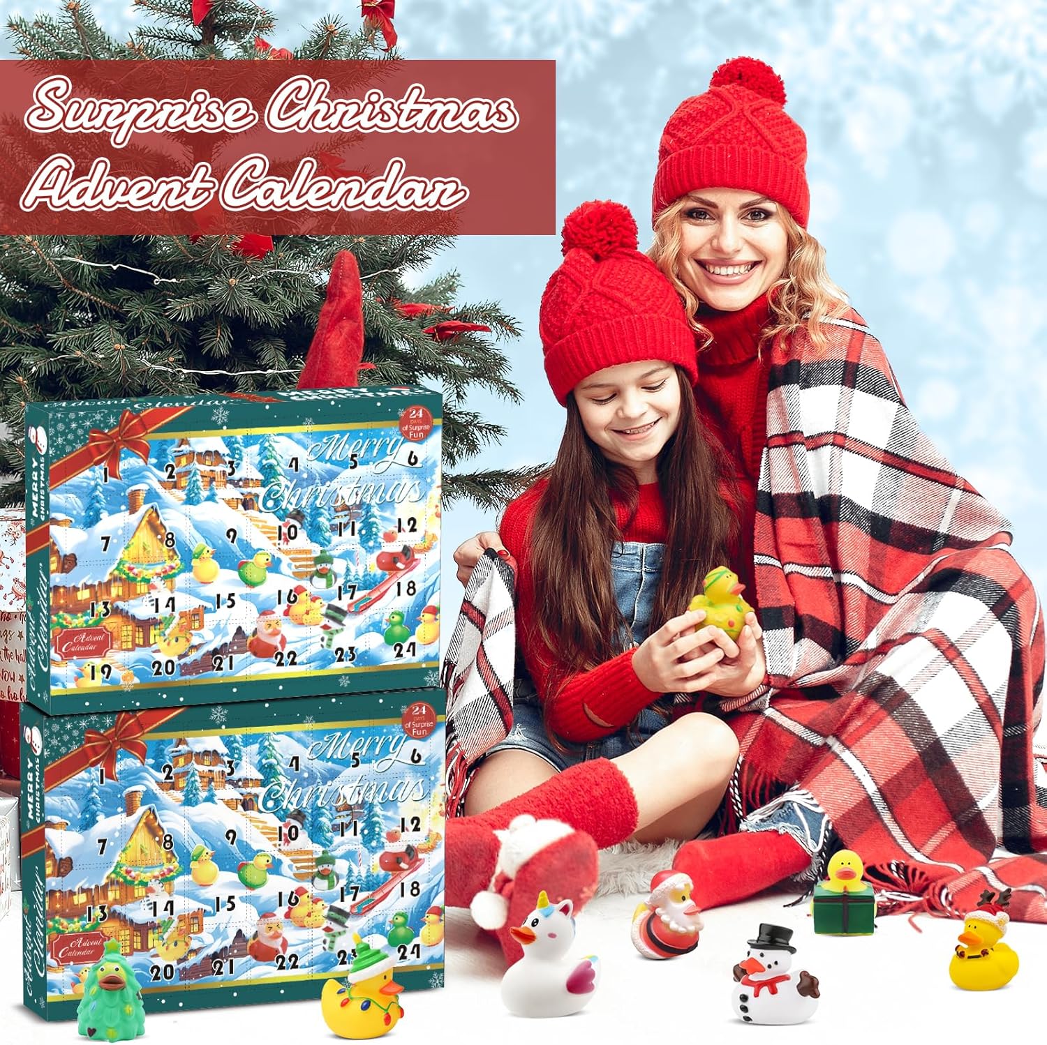 Skiennix Christmas Advent Calendar 2025 - 24 Rubber Ducks Countdown Blind Boxes | Holiday Bath Toy Set