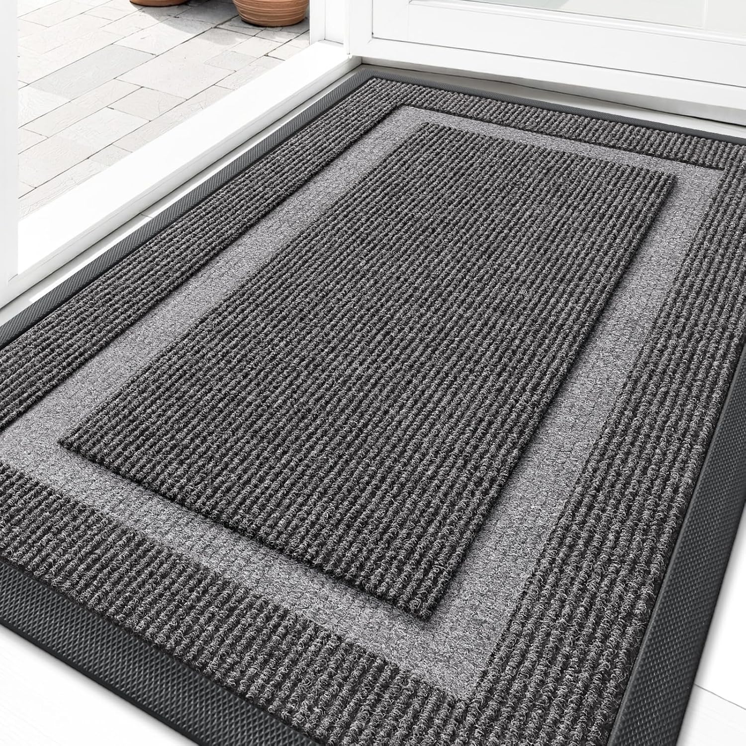 OLANLY Indoor Outdoor Front Door Mat - Waterproof All-Season Doormat, Easy Clean, 33x21, Dark Grey