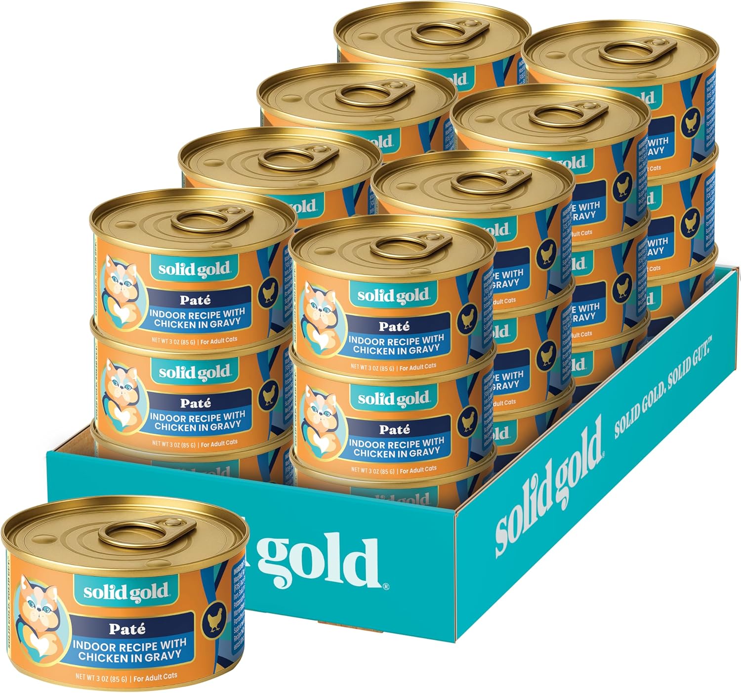 Solid Gold Wet Cat Food Pate - Healthy Grain-Free Canned Food with Real Chicken & Omega Fatty Acids | 24ct/3oz