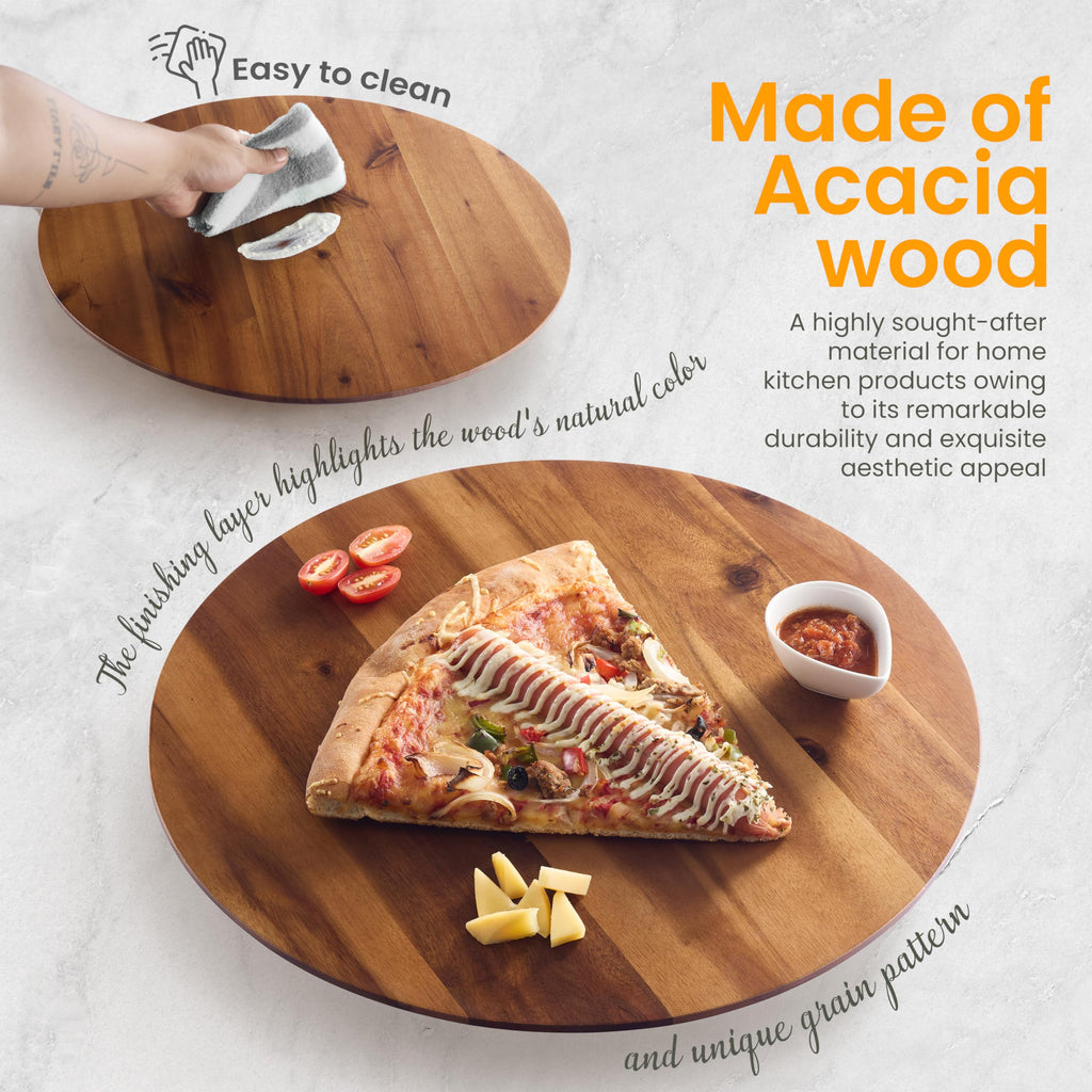 TIDITA 18" Acacia Wood Lazy Susan for Table Top - Wooden Turntable Serving Tray for Charcuterie Boards Cheese Board - Extra Large Round Lazy Susan Organizer - Kitchen Revolution for Countertop