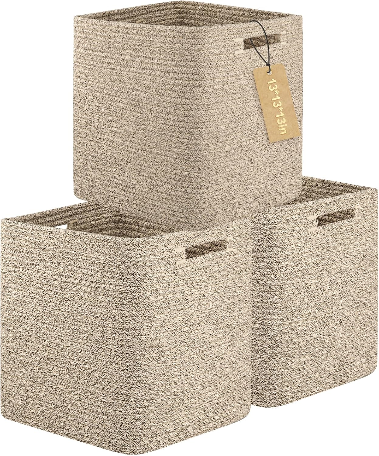 OIAHOMY Storage Cubes - 13-Inch Collapsible Organizer Bins for Shelves | Brown, 3-Pack