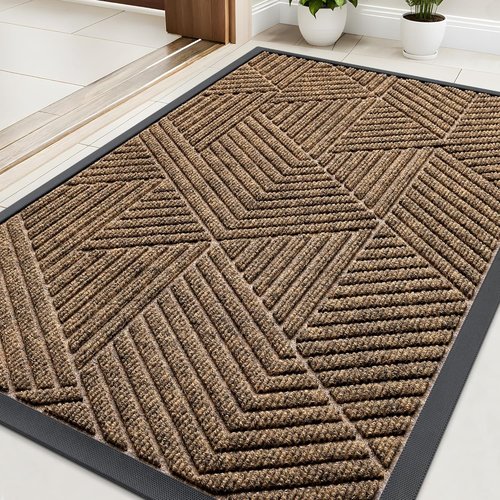 Kitinjoy Heavy Duty Rubber Doormat - Sturdy Dirt Trapper with Non-Slip Backing | 29.5x17 Inch, Brown