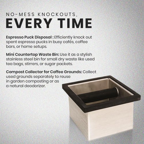 Rattleware Stainless Steel Knock Box 6"x5.5"x4" | Heavy-Duty Espresso Grounds Container with Welded Bar | Durable Rust-Resistant Coffee Knockout Box with Non-Slip Rubber Base for Professional Baristas