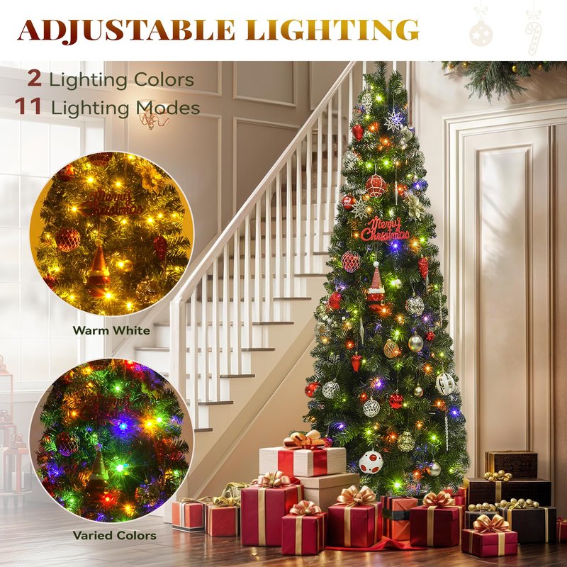 YITAHOME Prelit Pencil Christmas Tree 6 FT with Remote Control, Slim Fraser Fir Green Christmas Tree with 700 Branch Tips and 200 Lights for Home, Office, Party Decoration