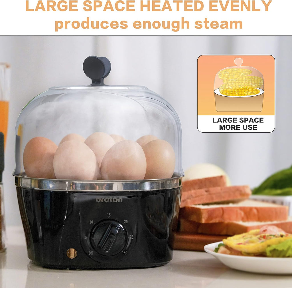 Oroton Electric Egg Cooker - 9 Egg Capacity for Hard Boiled, Poached & Scrambled Eggs | Stainless Steel, Auto Shut-Off