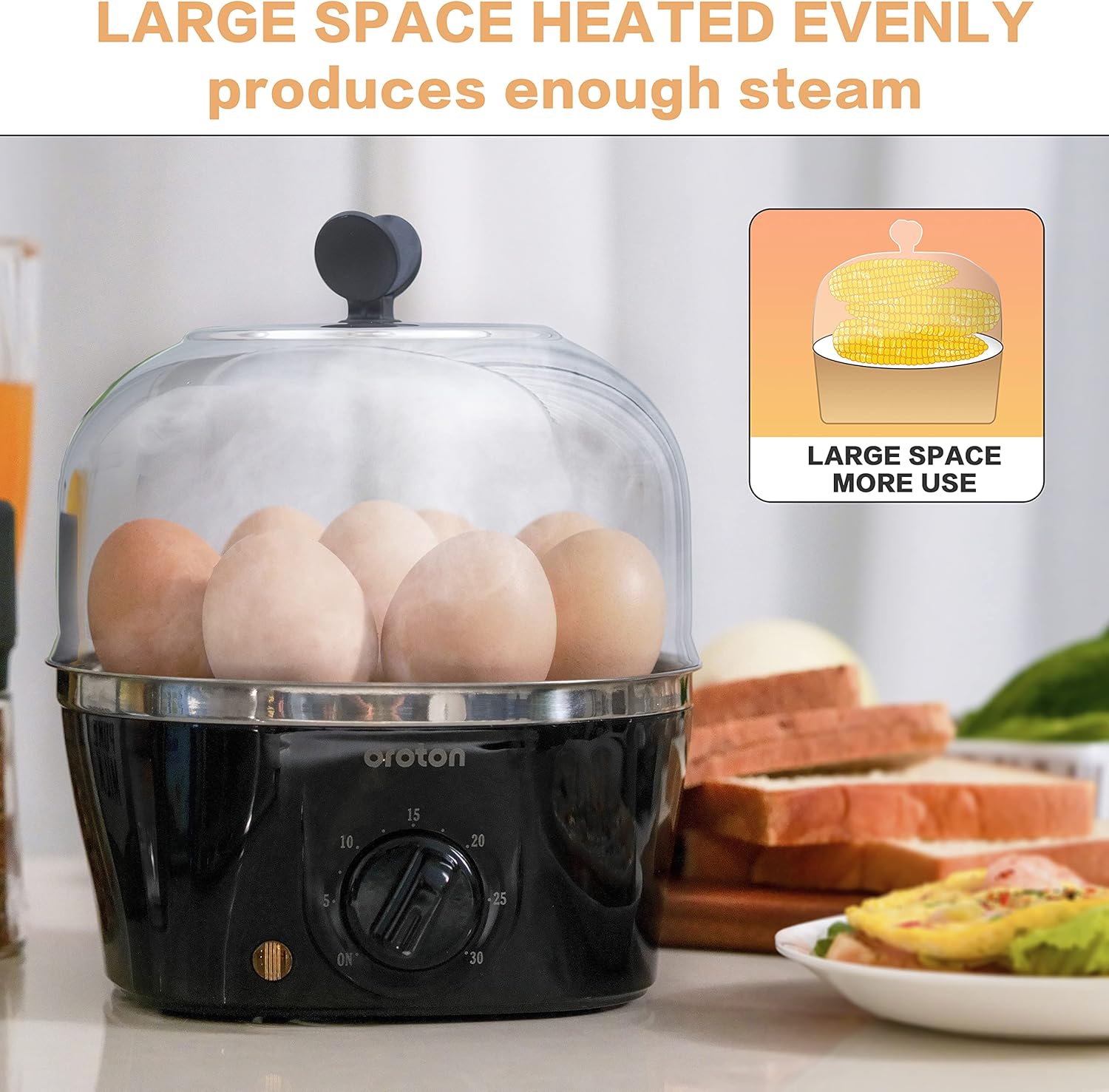 Oroton Electric Egg Cooker - 9 Egg Capacity for Hard Boiled, Poached & Scrambled Eggs | Stainless Steel, Auto Shut-Off
