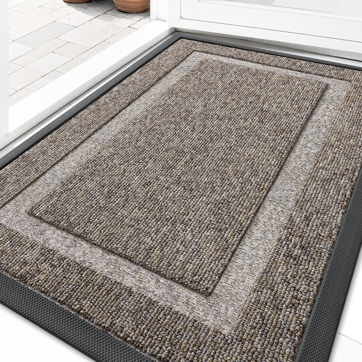 OLANLY Waterproof Front Door Mat - All-Weather Indoor/Outdoor Doormat, Easy Clean, 29.5x17, Khaki/White