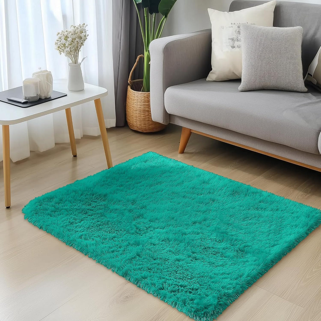 OLANLY 3x5 Soft Fluffy Shaggy Bedside Rug - Machine Washable Indoor Carpet for Kids & Nursery | Teal Green