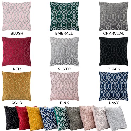 Lattice Pillow, Sparkling Rhinestones on Soft Velvet, Hypoallergenic Fiber Insert, Washable Cover, Unique, Statement Home Decor, Blush, 16x16, Sold Individually
