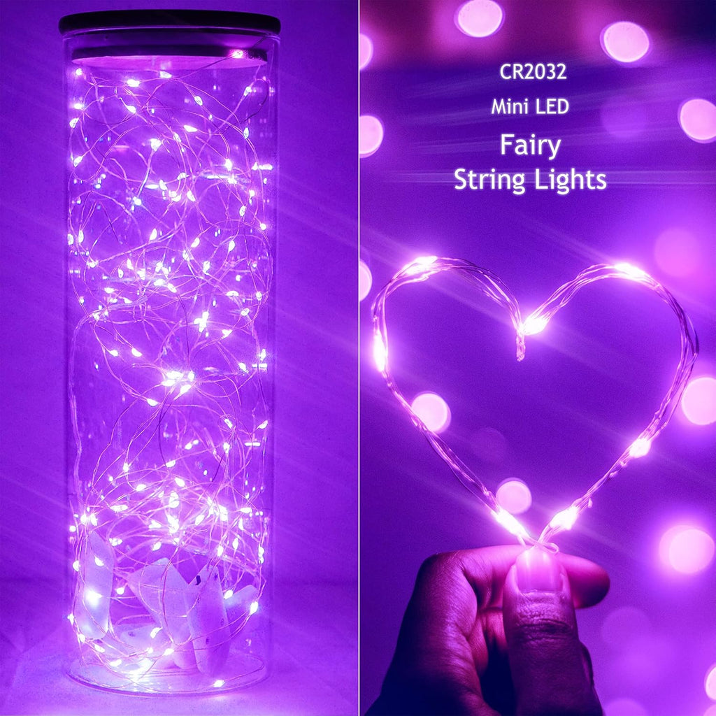 SmilingTown 20 LED Purple Fairy Lights - Battery Operated 6.6ft Waterproof String Lights for Weddings & Parties