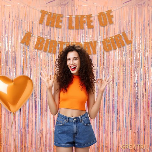 GREATRIL Iridescent Orange Tinsel Foil Fringe Curtain - Perfect Birthday Party Backdrop | 3.2 x 6.5 ft (2 Packs)