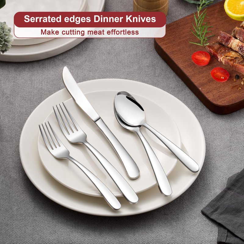 E-far Heavy Duty Silverware Set for 4, 20-Piece Stainless Steel Flatware Cutlery Set, Heavy Weight Metal Tableware Eating Utensils for Home Restaurant Weddings, Mirror Polished & Dishwasher Safe