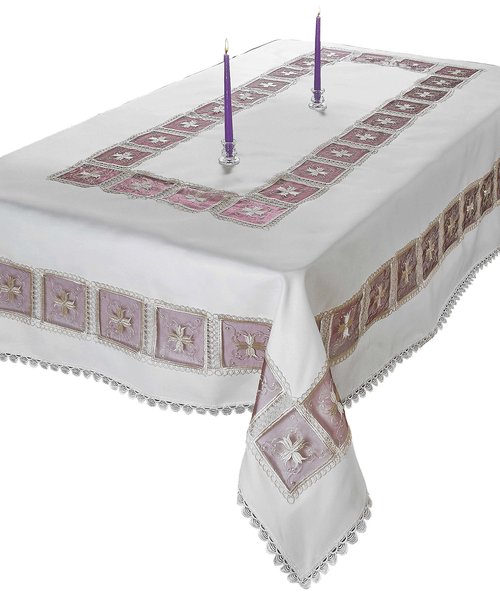 Violet Linen Emerald Roses Lace Pattern, Polyester Embroidered, Cutwork, Burgundy, 70 Inch x 105 Inch, Seats 8 to 10 people, Rectangular Tablecloths