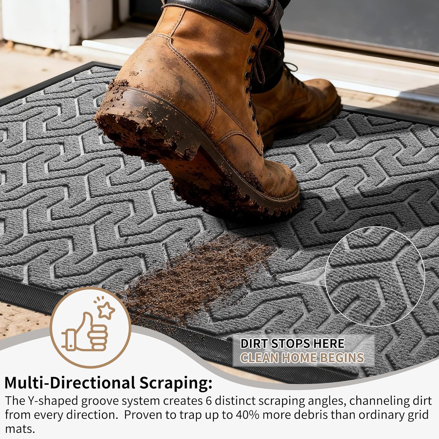 Yimobra Waterproof Heavy-Duty Front Door Mat - Non-Slip Rubber Entry Mat | 29.5"x17", Grey