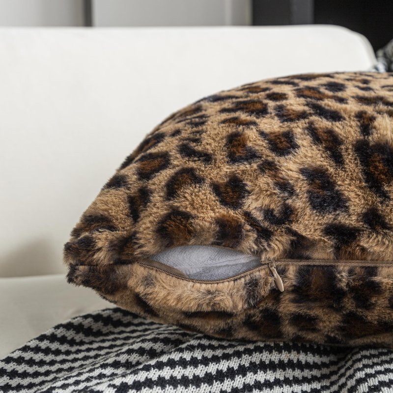 AGOKABA Leopard Print Faux Fur Throw Pillow Covers, 12x20 Inch, Set of 2, Soft Plush Animal Print Decorative Lumbar Cushion Cases for Sofa Bed Chair | Safari-Inspired Decor in Warm Terracotta Brown