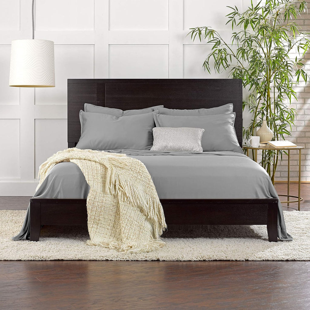 Pure Bamboo Short Queen Sheets - 100% Organic Viscose, Soft & Cooling Bed Set | 60"x75", Stone Grey